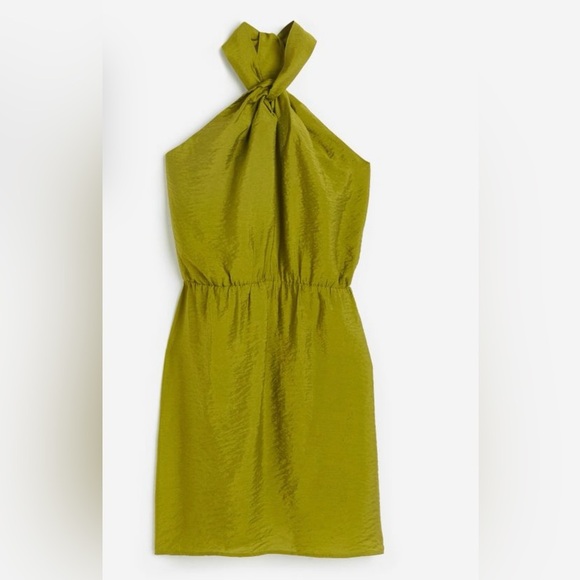 💚NWT-H&M OLIVE GREEN HALTER NECK DRESS SZ XS💚 - Picture 3 of 8